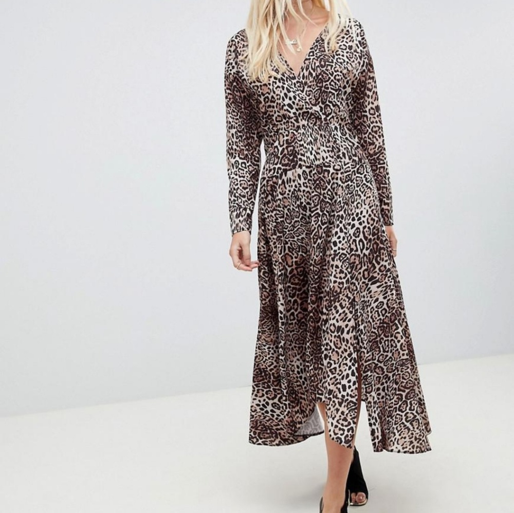 ASOS Leopard Print Wrap Midi Dress Size 6